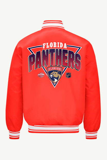 Starter New | MENS FLORIDA PANTHERS PRINTED GRAPHIC TRIANGLE SATIN VARSITY JACKET
