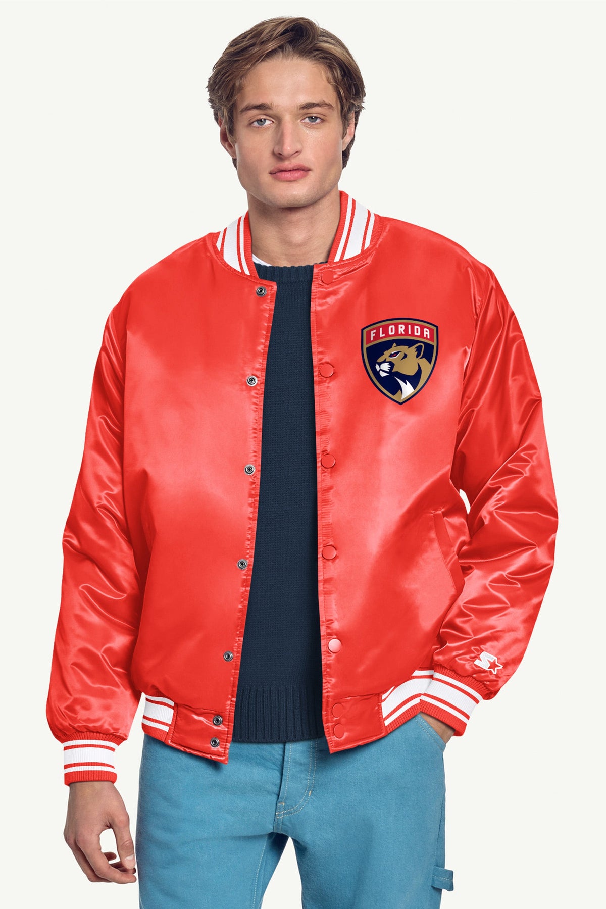 Starter New | MENS FLORIDA PANTHERS PRINTED GRAPHIC TRIANGLE SATIN VARSITY JACKET