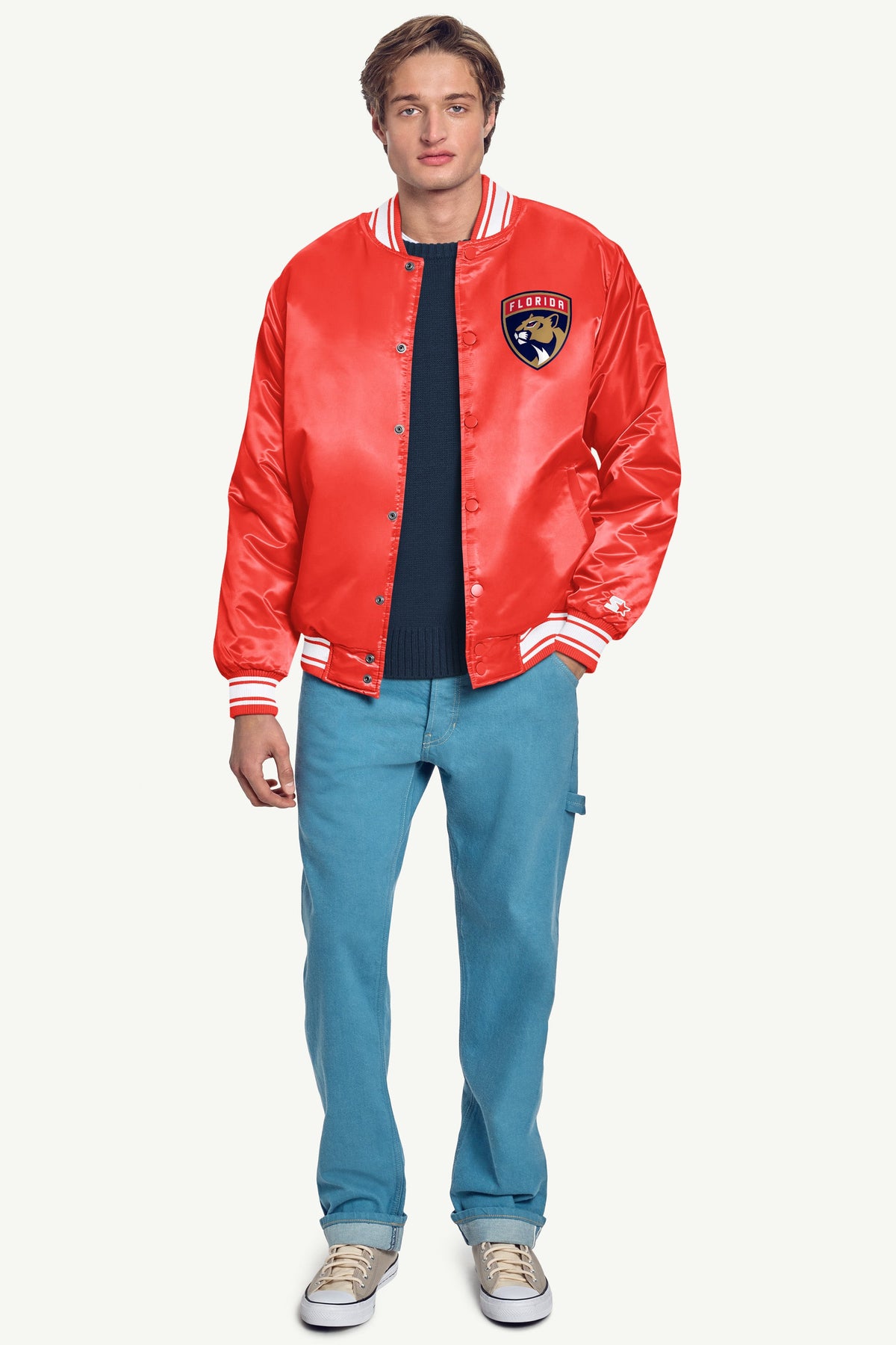 Starter New | MENS FLORIDA PANTHERS PRINTED GRAPHIC TRIANGLE SATIN VARSITY JACKET
