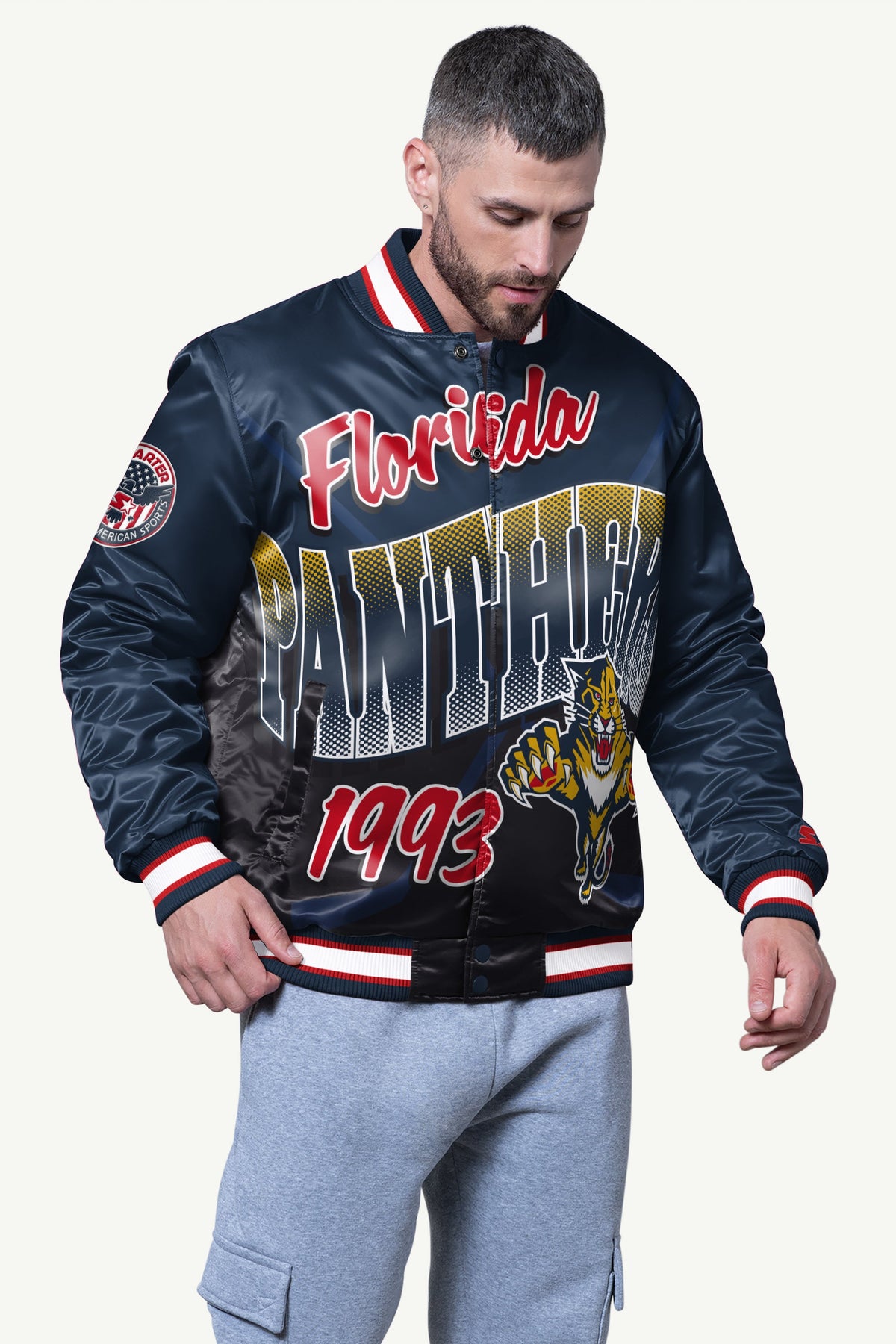 Starter Signature | MENS FLORIDA PANTHERS PASS RUSH SATIN VARSITY JACKET