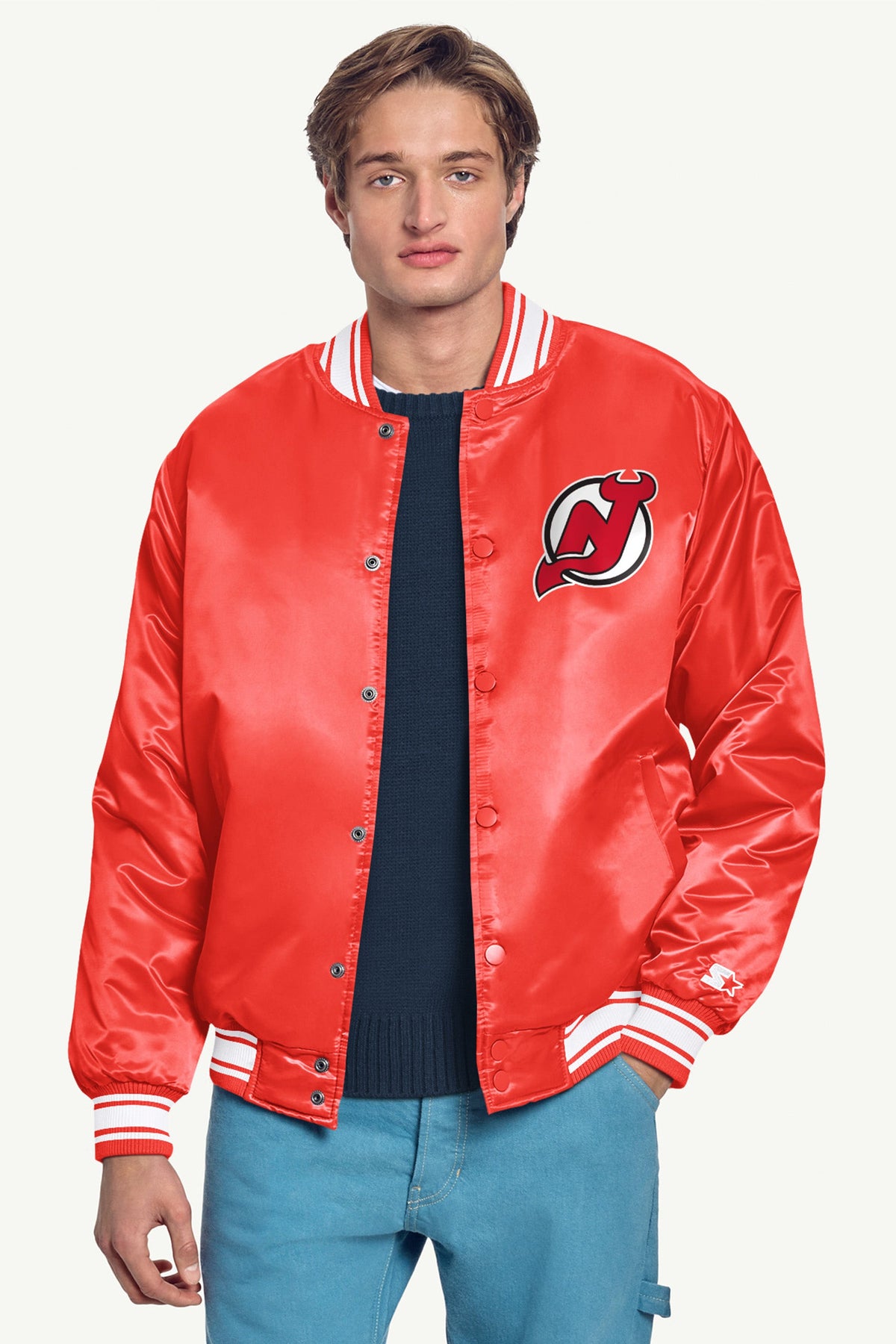 Starter Exclusive | MENS NEW JERSEY DEVILS TRIANGLE SATIN VARSITY JACKET