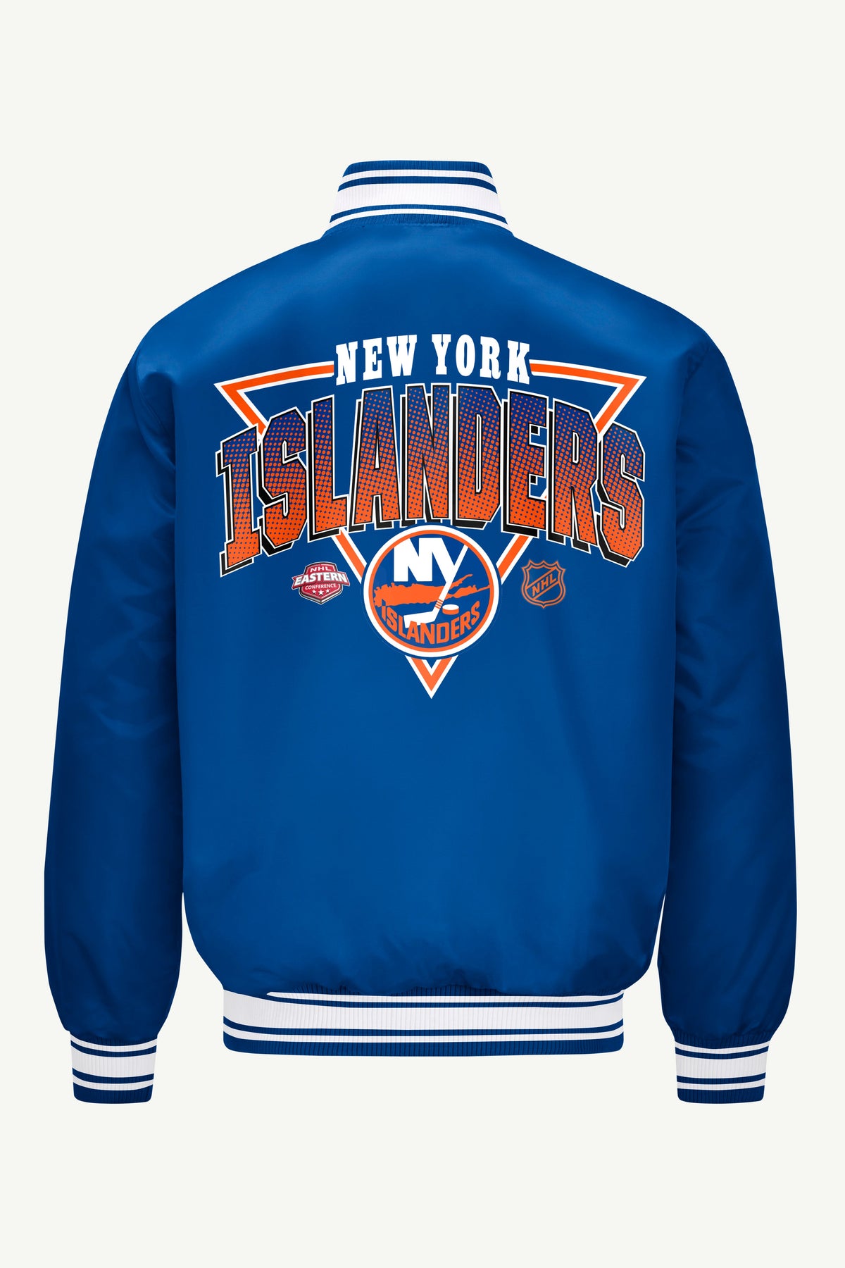 Starter Hot Sale | MENS NEW YORK ISLANDERS PRINTED GRAPHIC TRIANGLE SATIN VARSITY JACKET