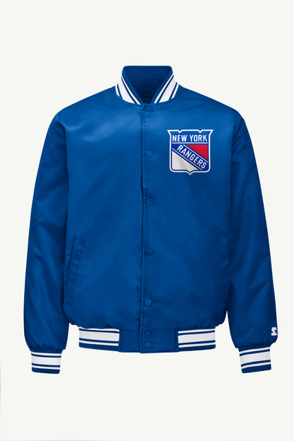 Starter Best Price | MENS NEW YORK RANGERS PRINTED GRAPHIC TRIANGLE SATIN VARSITY JACKET