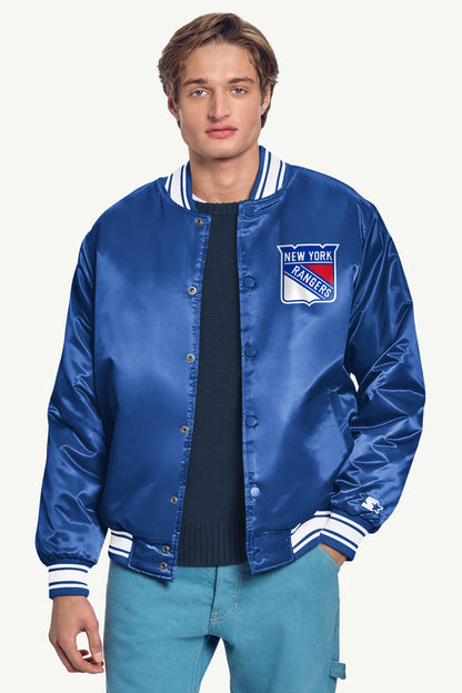 Starter Best Price | MENS NEW YORK RANGERS PRINTED GRAPHIC TRIANGLE SATIN VARSITY JACKET
