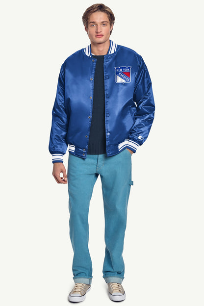 Starter Best Price | MENS NEW YORK RANGERS PRINTED GRAPHIC TRIANGLE SATIN VARSITY JACKET