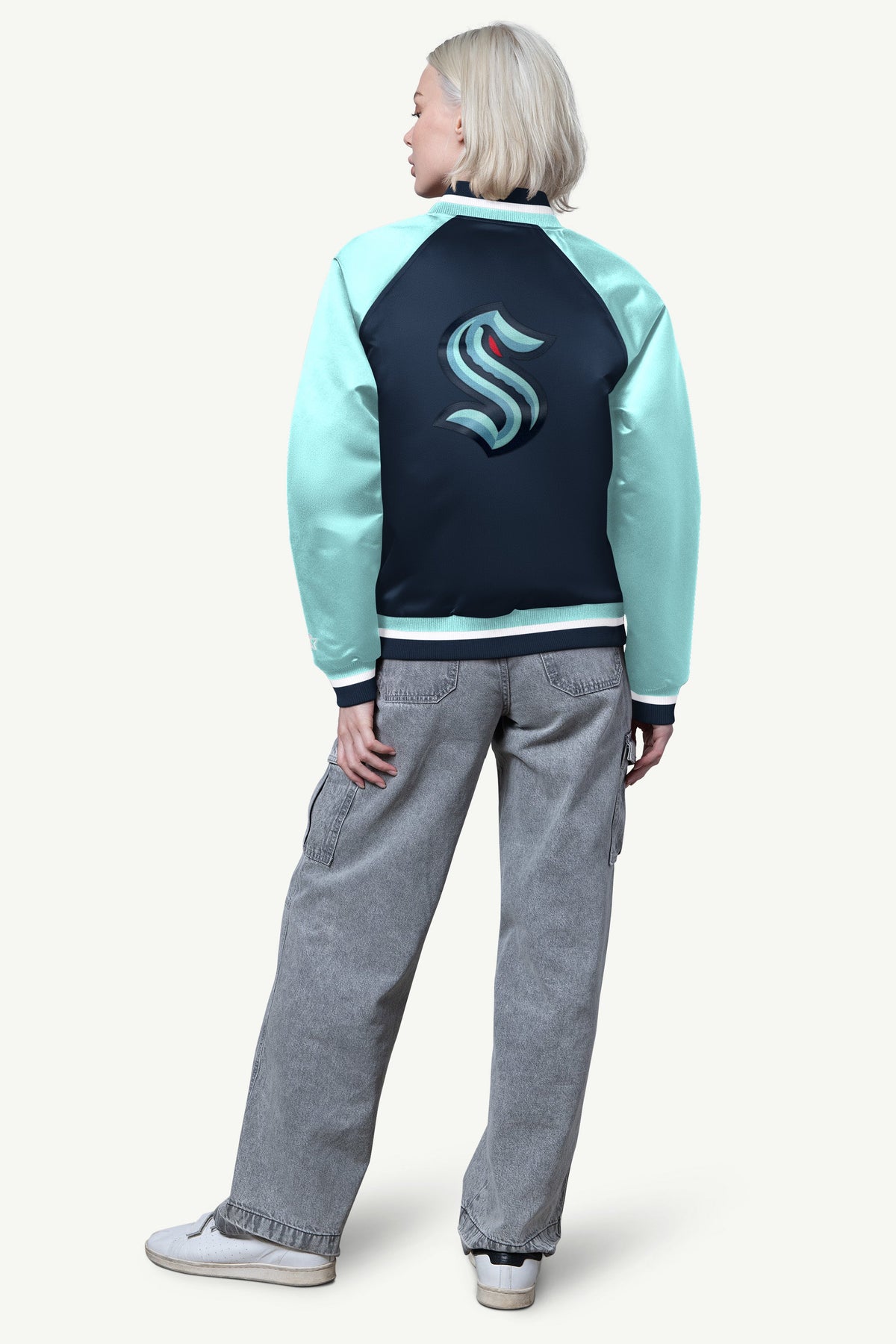 Starter Best Price | WOMENS SEATTLE KRAKEN FINAL SCORE SATIN VARSITY JACKET
