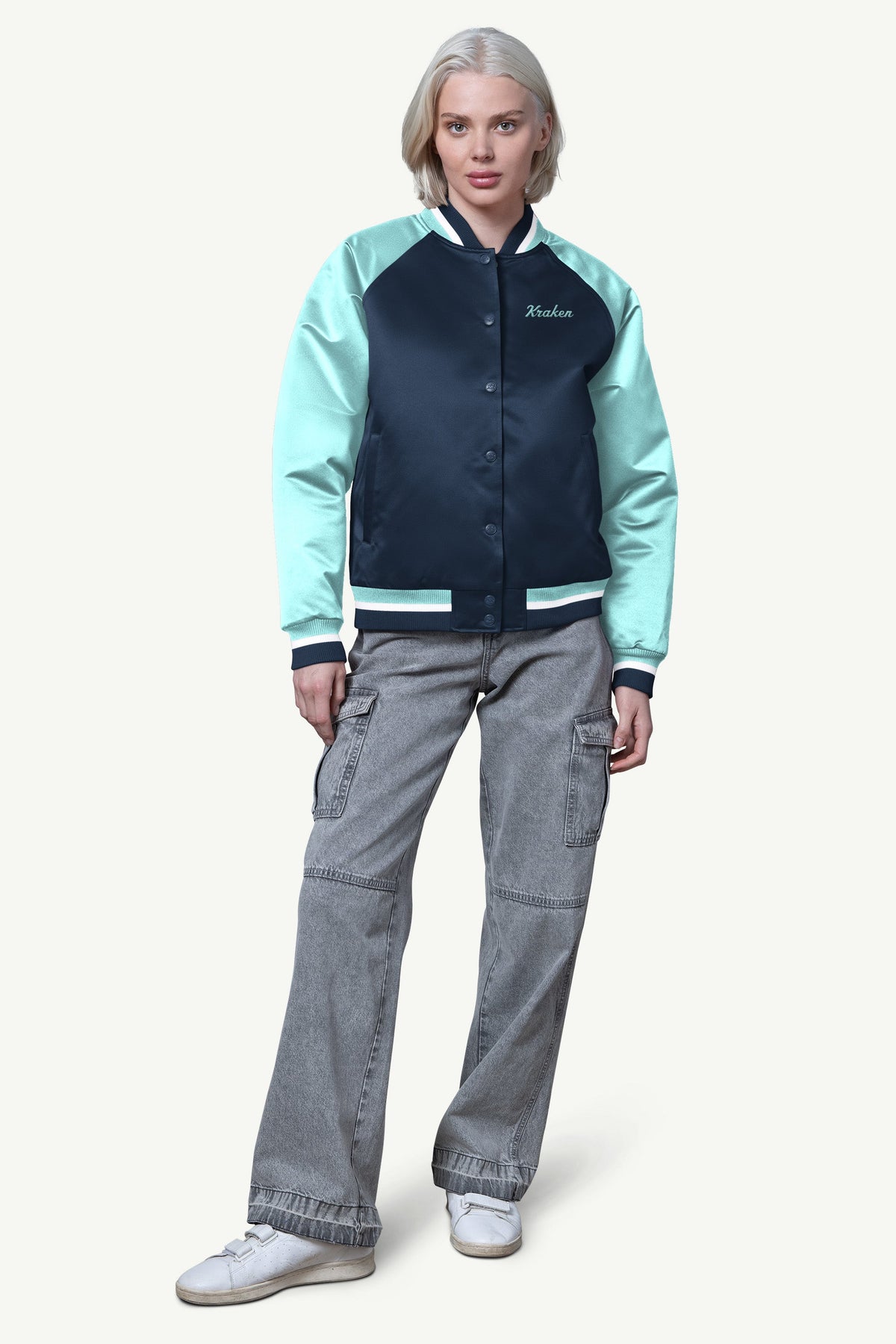Starter Best Price | WOMENS SEATTLE KRAKEN FINAL SCORE SATIN VARSITY JACKET
