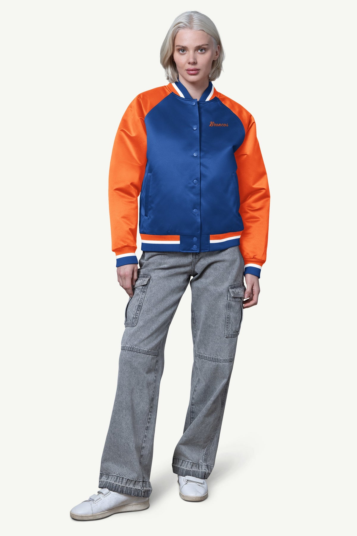 Starter Customer Favorite | WOMENS DENVER BRONCOS FINAL SCORE SATIN VARSITY JACKET