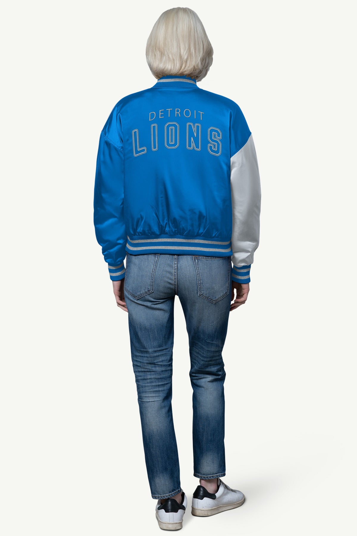 Starter Trending | WOMENS DETROIT LIONS OFFSIDE SATIN VARSITY JACKET