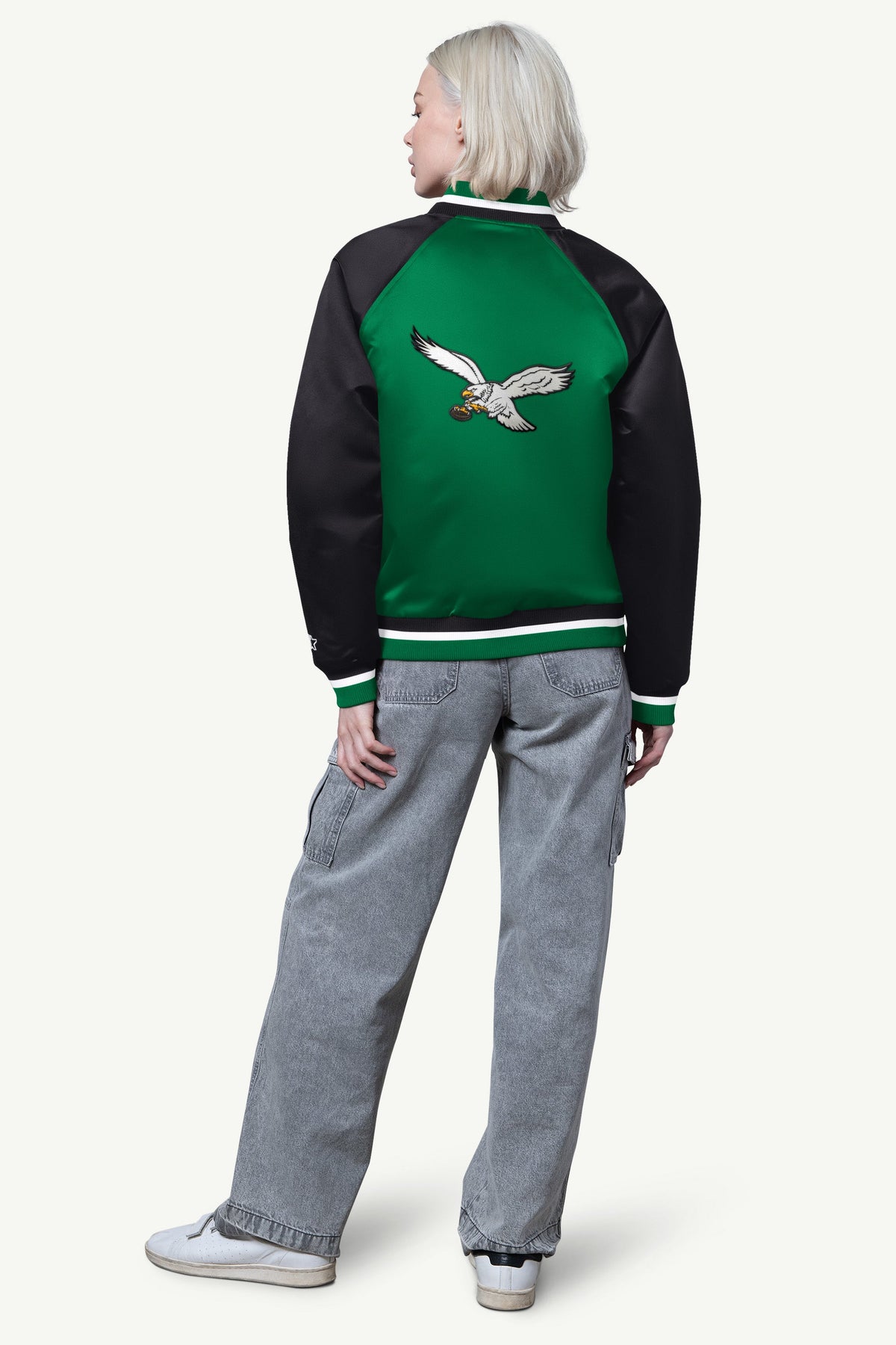 Starter Hot Sale | WOMENS PHILADELPHIA EAGLES FINAL SCORE SATIN VARSITY JACKET