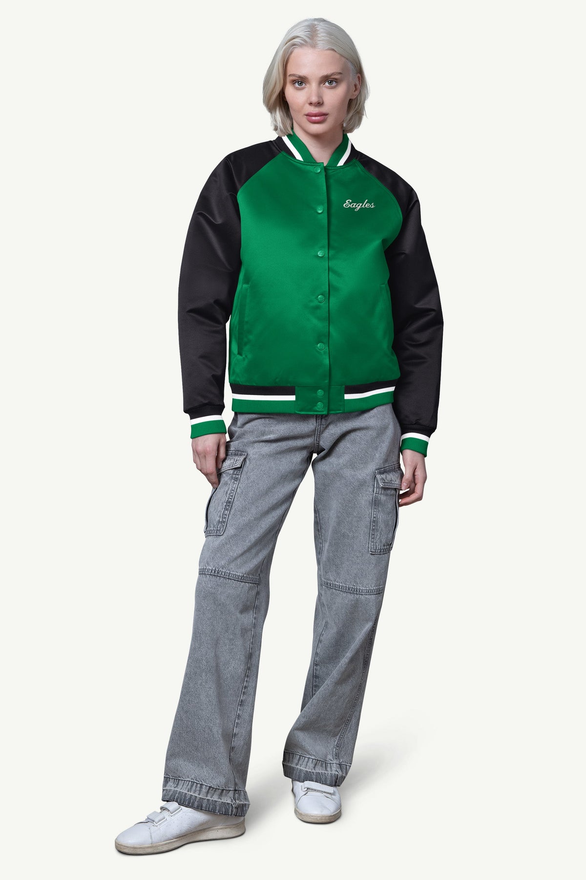 Starter Hot Sale | WOMENS PHILADELPHIA EAGLES FINAL SCORE SATIN VARSITY JACKET