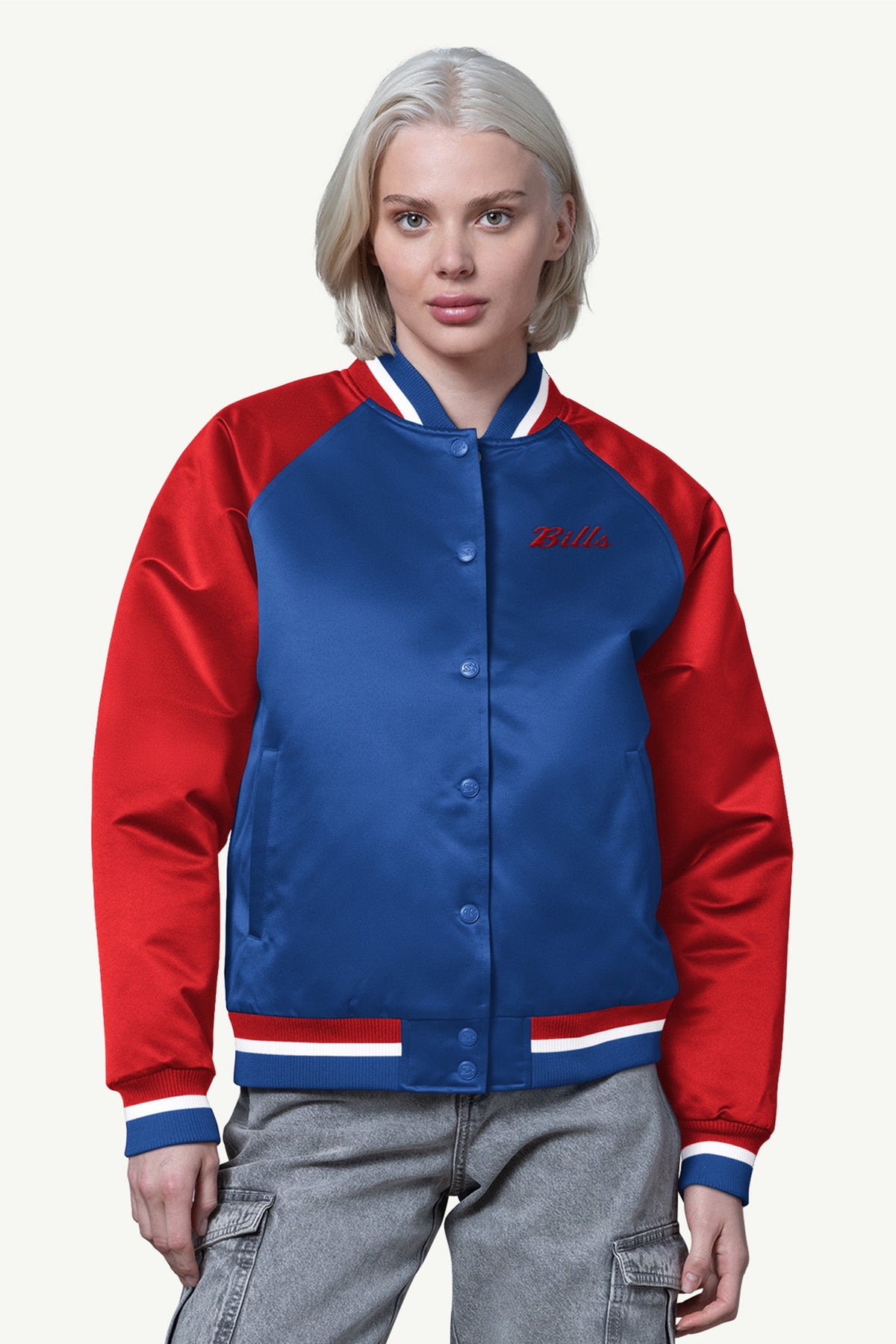 Starter Smart Buy | WOMENS BUFFALO BILLS FINAL SCORE SATIN VARSITY JACKET