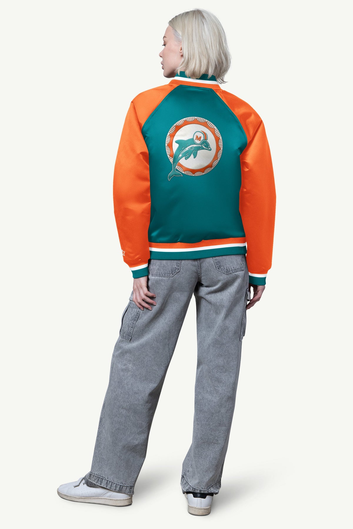 Starter Trending | WOMENS MIAMI DOLPHINS FINAL SCORE SATIN VARSITY JACKET