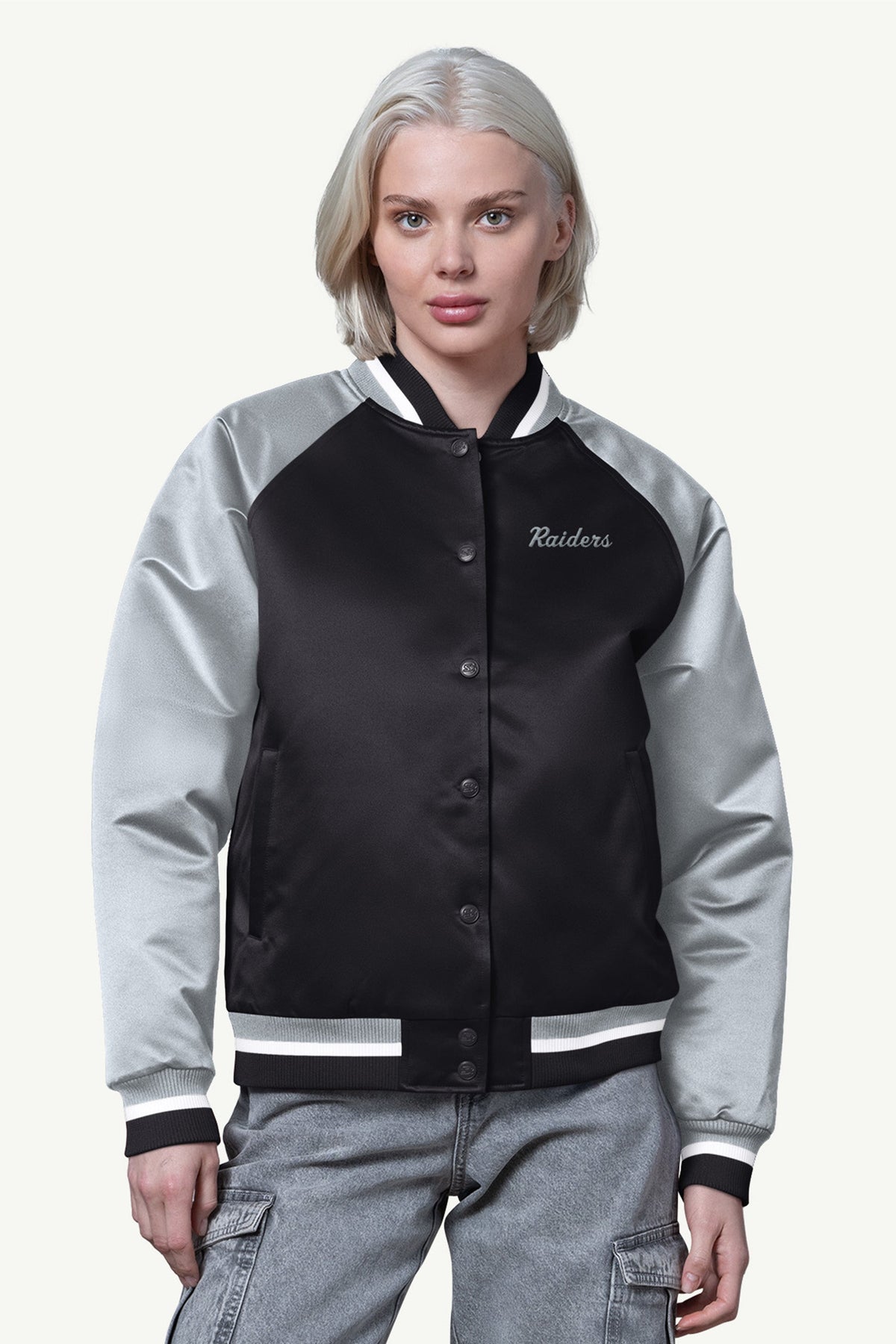 Starter Trusted | WOMENS LAS VEGAS RAIDERS FINAL SCORE SATIN VARSITY JACKET