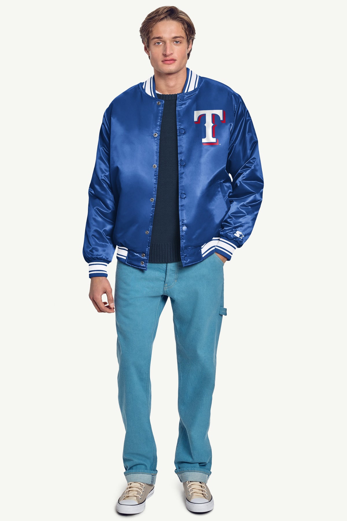 Starter Special Offer | MENS TEXAS RANGERS HOMEPLATE SATIN VARSITY JACKET