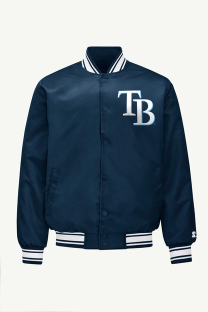 Starter Great Value | MENS TAMPA BAY RAYS PRINTED HOMEPLATE SATIN VARSITY JACKET