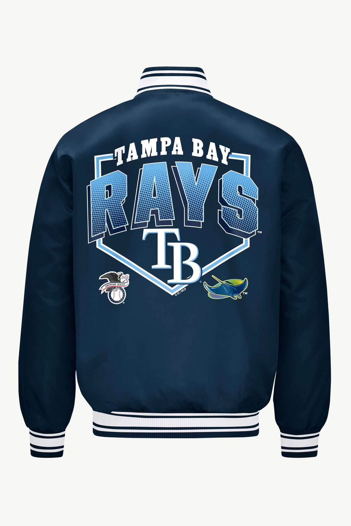 Starter Great Value | MENS TAMPA BAY RAYS PRINTED HOMEPLATE SATIN VARSITY JACKET