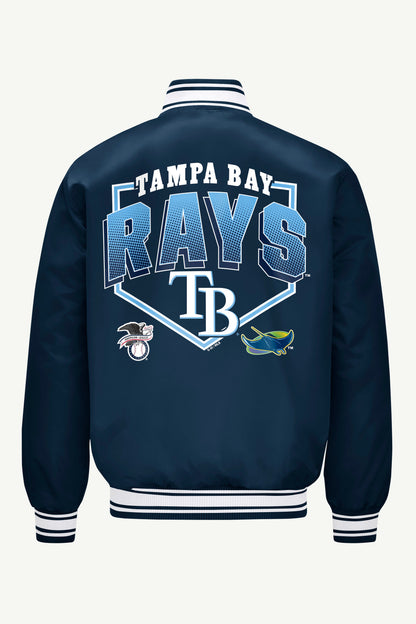 Starter Great Value | MENS TAMPA BAY RAYS PRINTED HOMEPLATE SATIN VARSITY JACKET