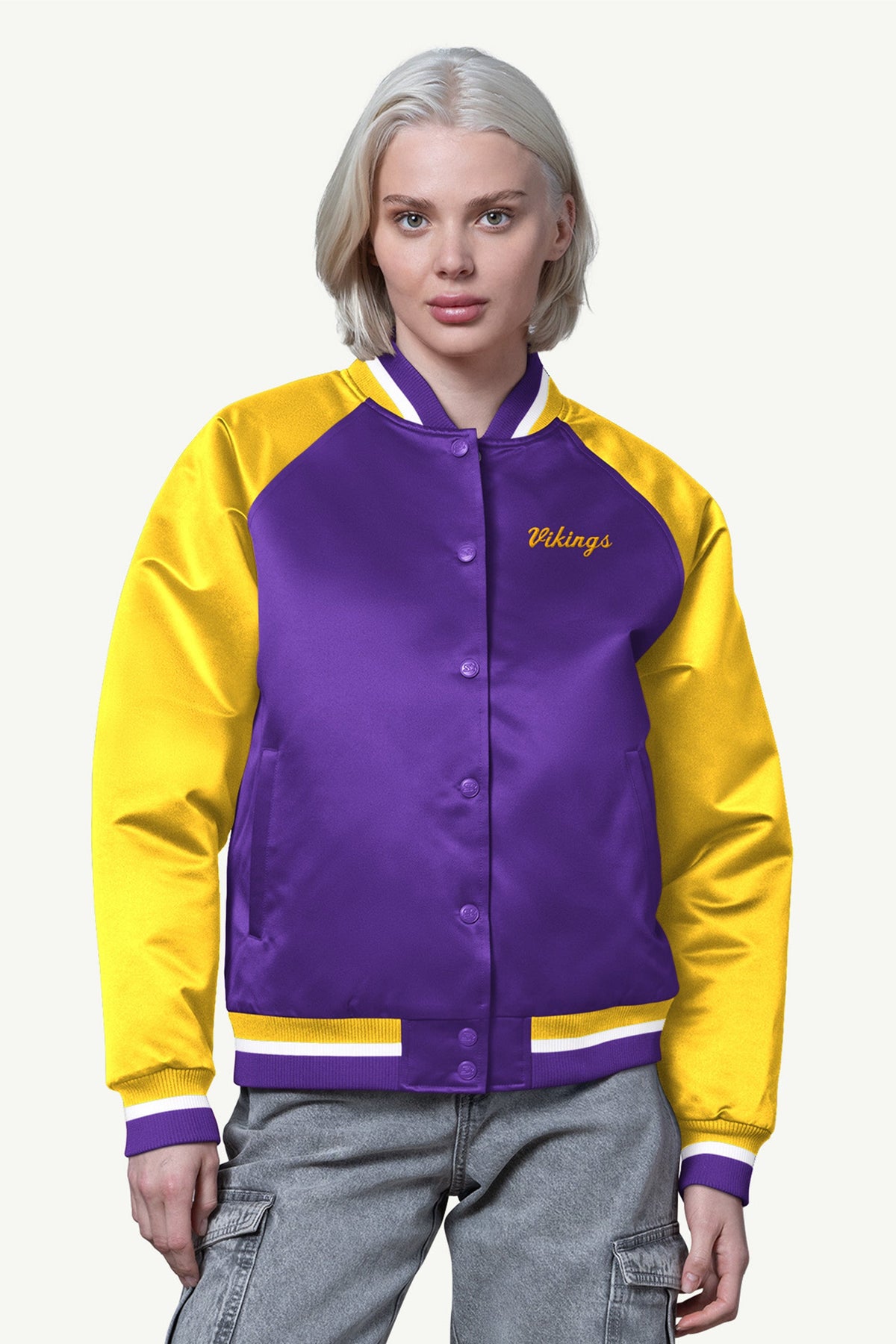 Starter Quality | WOMENS MINNESOTA VIKINGS FINAL SCORE SATIN VARSITY JACKET