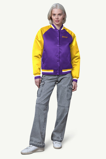 Starter Quality | WOMENS MINNESOTA VIKINGS FINAL SCORE SATIN VARSITY JACKET