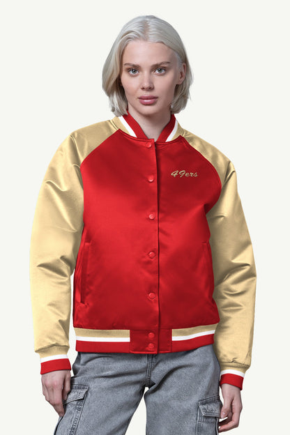 Starter Best Price | WOMENS SAN FRANCISCO 49ERS FINAL SCORE SATIN VARSITY JACKET
