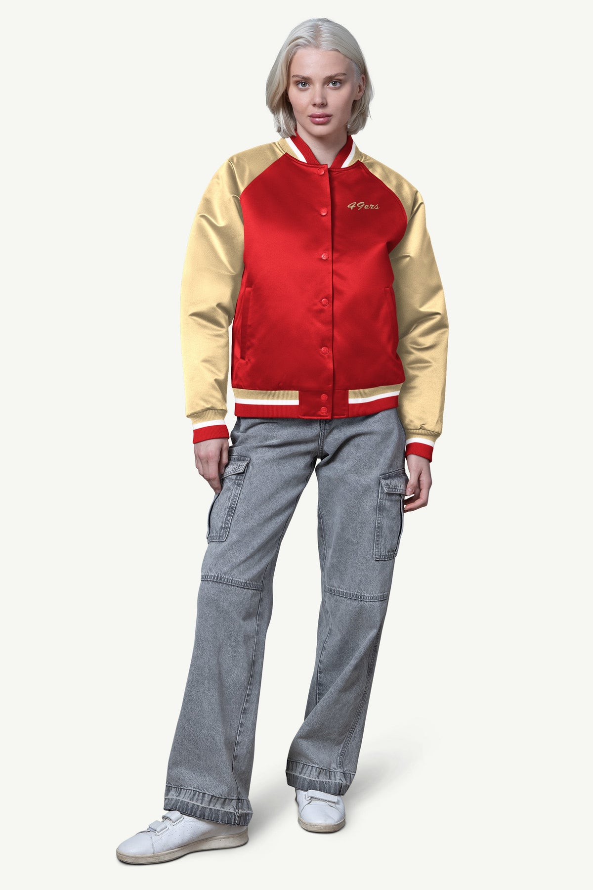 Starter Best Price | WOMENS SAN FRANCISCO 49ERS FINAL SCORE SATIN VARSITY JACKET