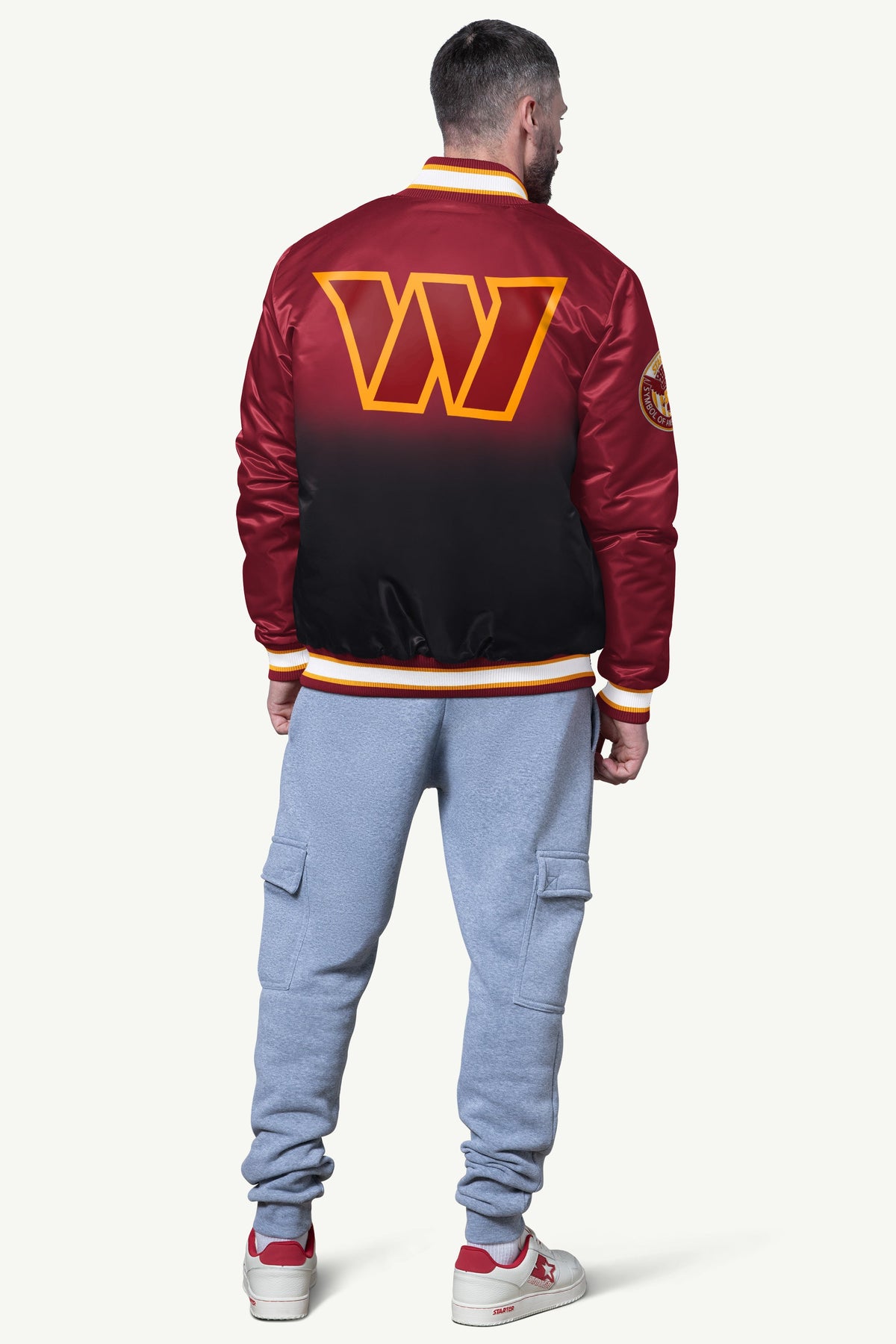 Starter Special Offer | MENS WASHINGTON COMMANDERS PASS RUSH SATIN VARSITY JACKET