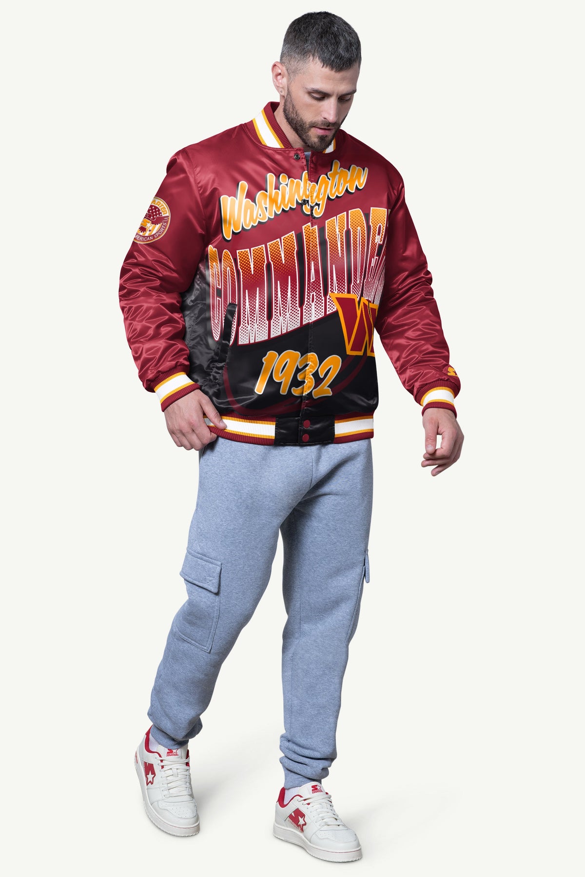 Starter Special Offer | MENS WASHINGTON COMMANDERS PASS RUSH SATIN VARSITY JACKET