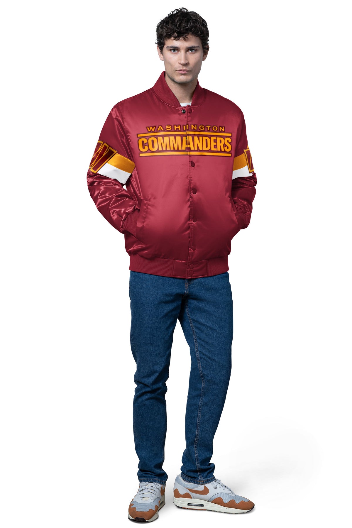 Starter Popular | MENS WASHINGTON COMMANDERS TRIPLE OPTION SATIN VARSITY JACKET