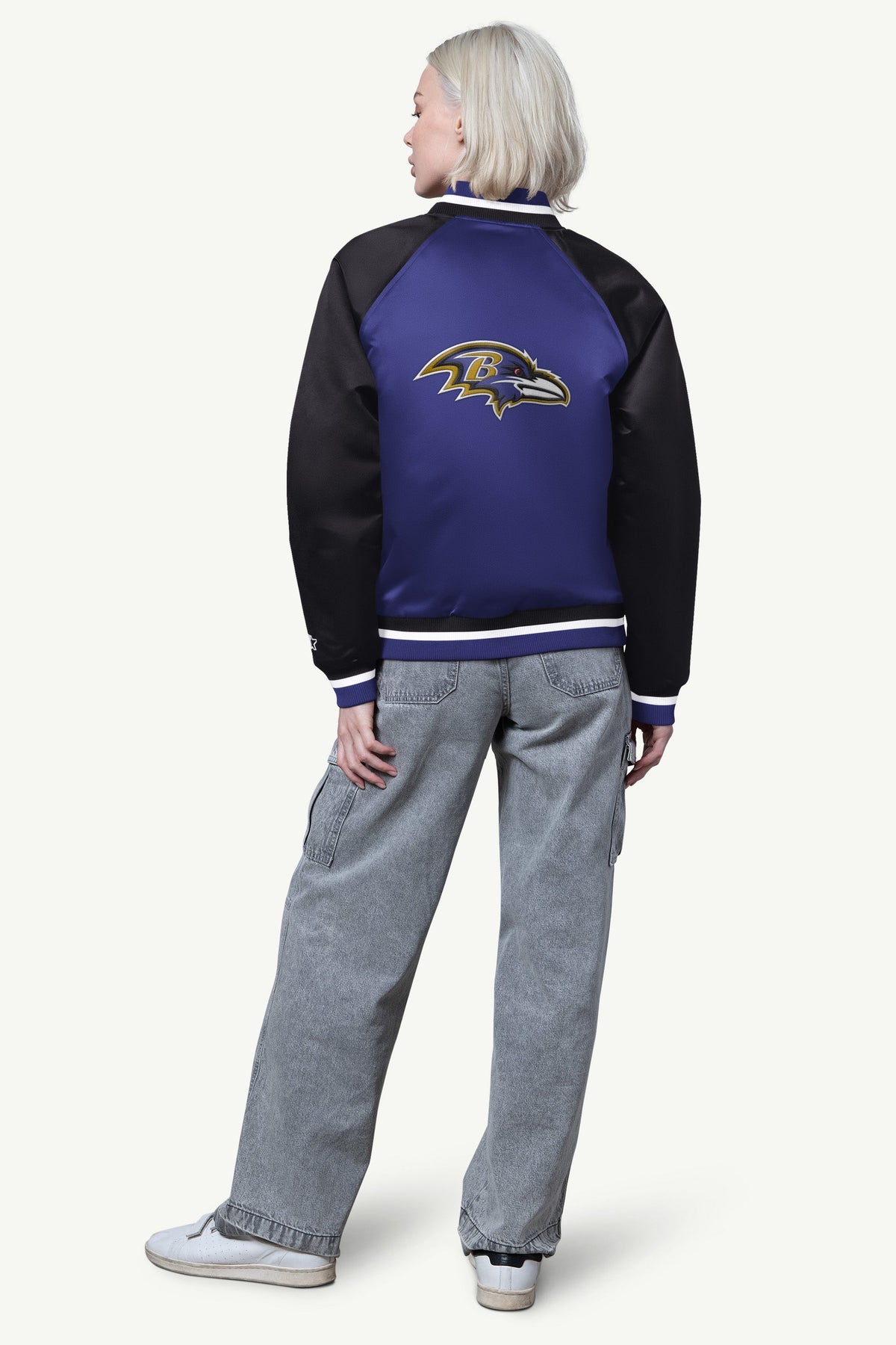 Starter Sale | WOMENS BALTIMORE RAVENS FINAL SCORE SATIN VARSITY JACKET