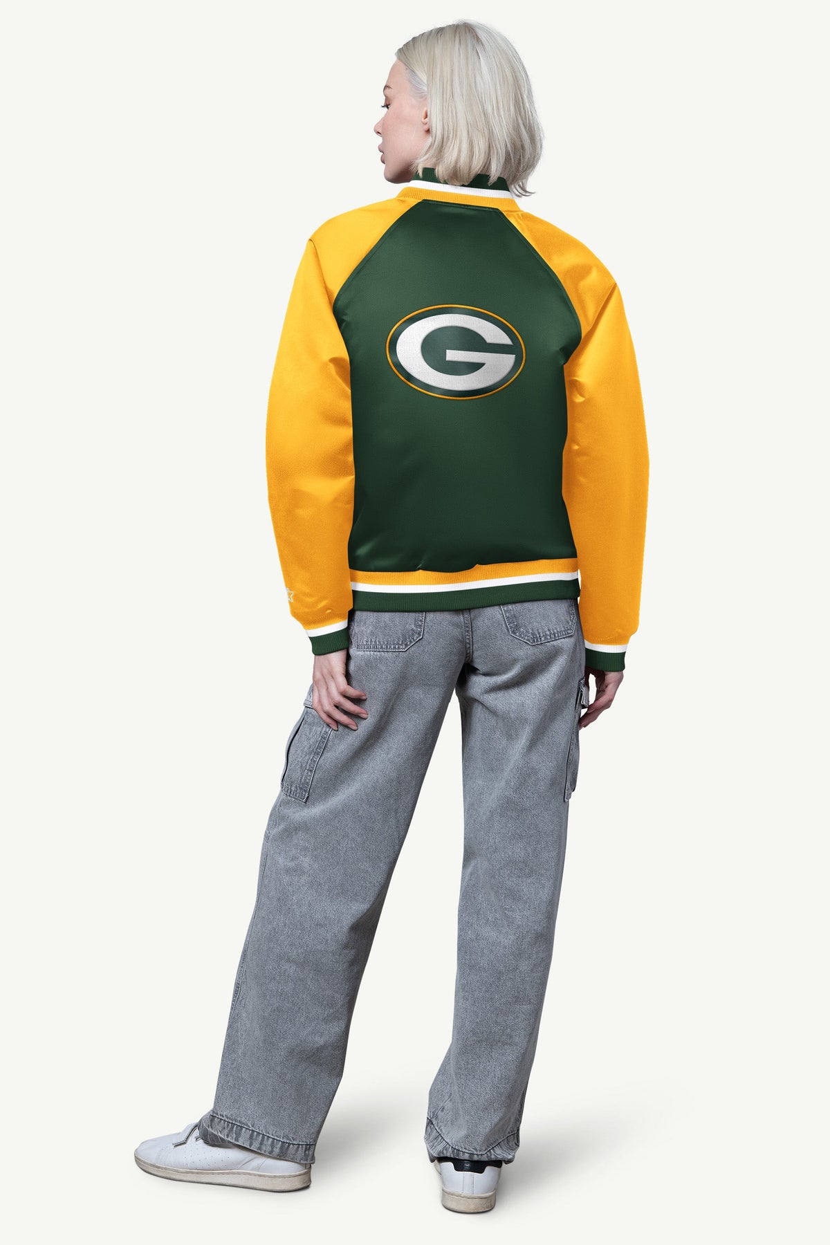 Starter Essential | WOMENS GREEN BAY PACKERS FINAL SCORE SATIN VARSITY JACKET