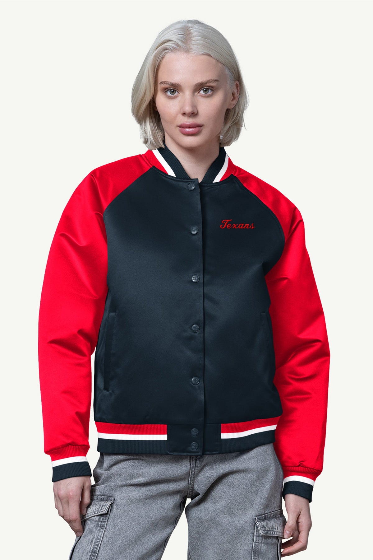 Starter Featured | WOMENS HOUSTON TEXANS FINAL SCORE SATIN VARSITY JACKET