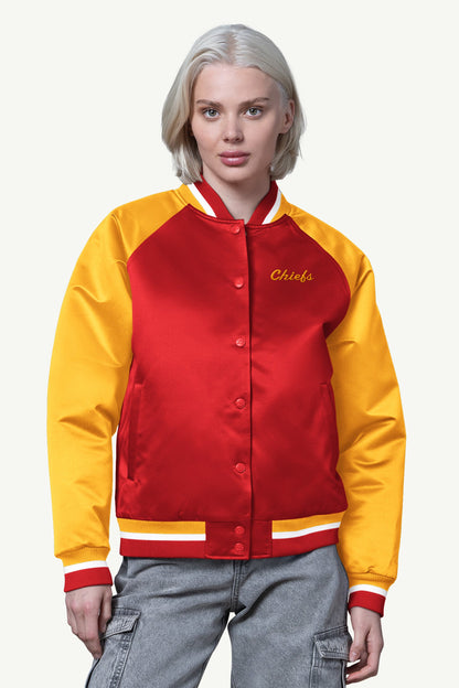 Starter Popular | WOMENS KANSAS CITY CHIEFS FINAL SCORE SATIN VARSITY JACKET