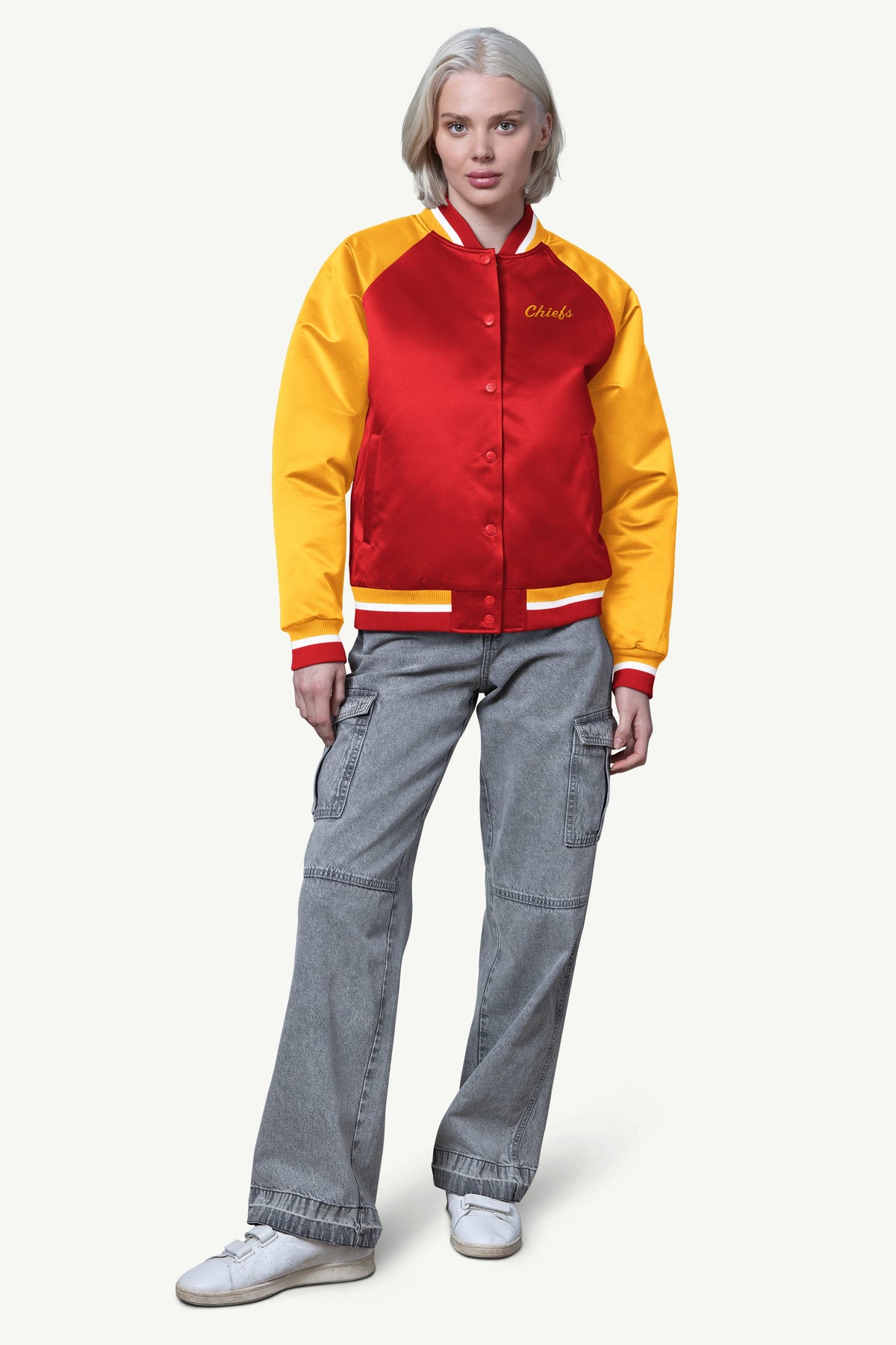 Starter Popular | WOMENS KANSAS CITY CHIEFS FINAL SCORE SATIN VARSITY JACKET
