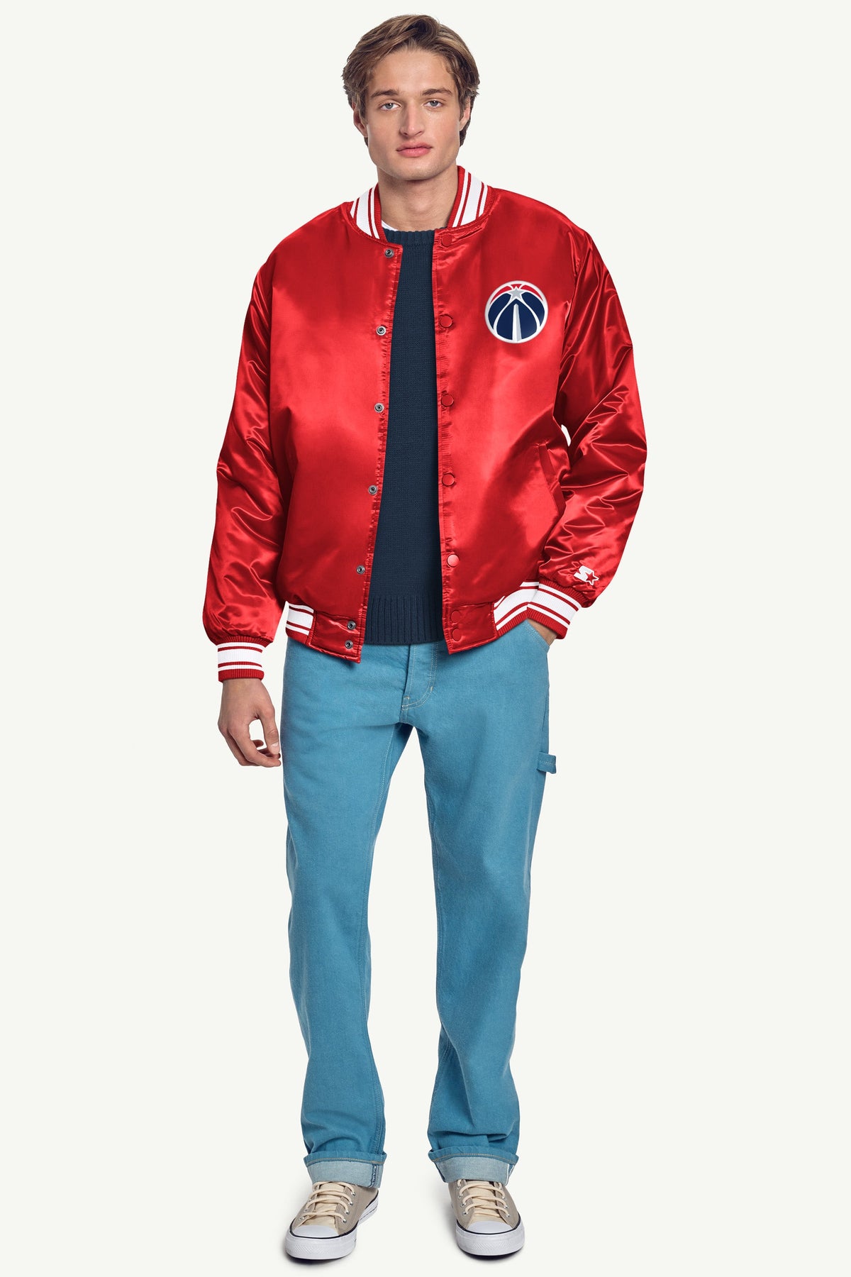 Starter Quality | MENS WASHINGTON WIZARDS MESH LOOK SATIN VARSITY JACKET