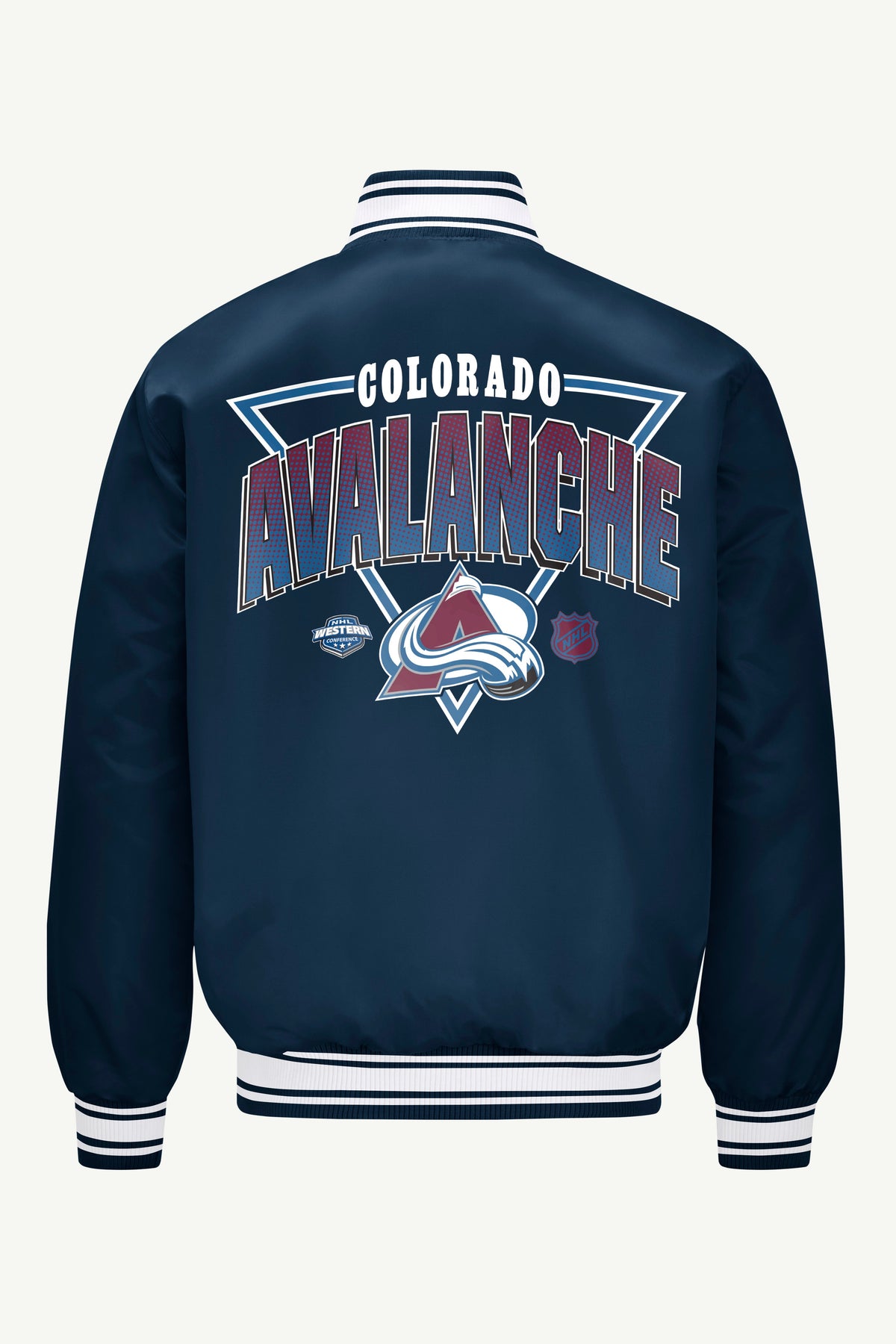 Starter Quality | MENS COLORADO AVALANCHE TRIANGLE SATIN VARSITY JACKET