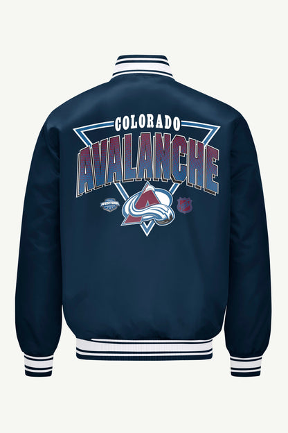 Starter Quality | MENS COLORADO AVALANCHE TRIANGLE SATIN VARSITY JACKET