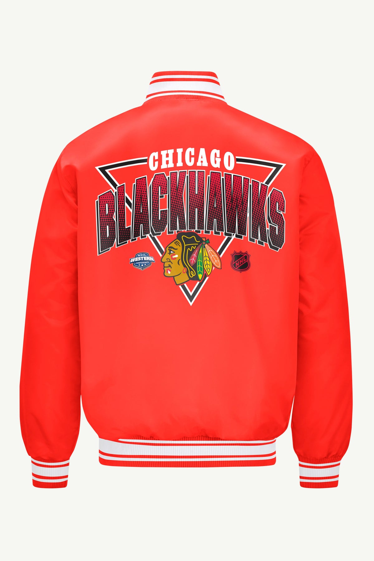 Starter Hot Sale | MENS CHICAGO BLACKHAWKS TRIANGLE SATIN VARSITY JACKET