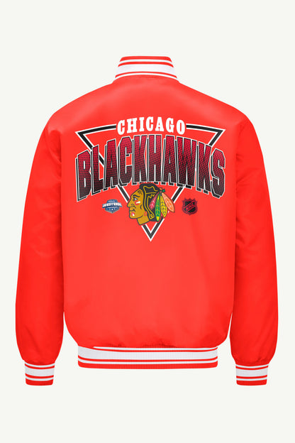 Starter Hot Sale | MENS CHICAGO BLACKHAWKS TRIANGLE SATIN VARSITY JACKET