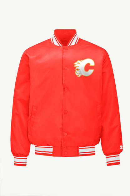 Starter Best Seller | MENS CALGARY FLAMES PRINTED GRAPHIC TRIANGLE SATIN VARSITY JACKET