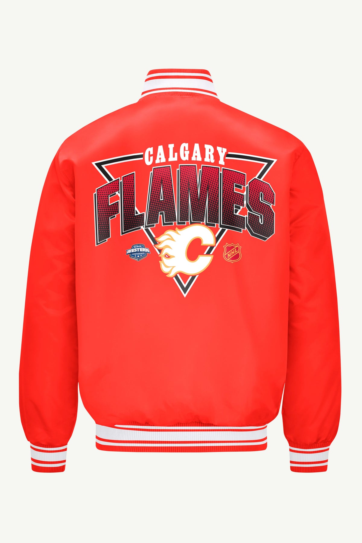 Starter Best Seller | MENS CALGARY FLAMES PRINTED GRAPHIC TRIANGLE SATIN VARSITY JACKET